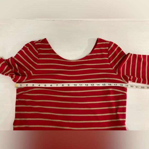 Banana Republic Dress Women's Large Red Tan Stripe Short Sleeve Knee Length - Picture 11 of 11